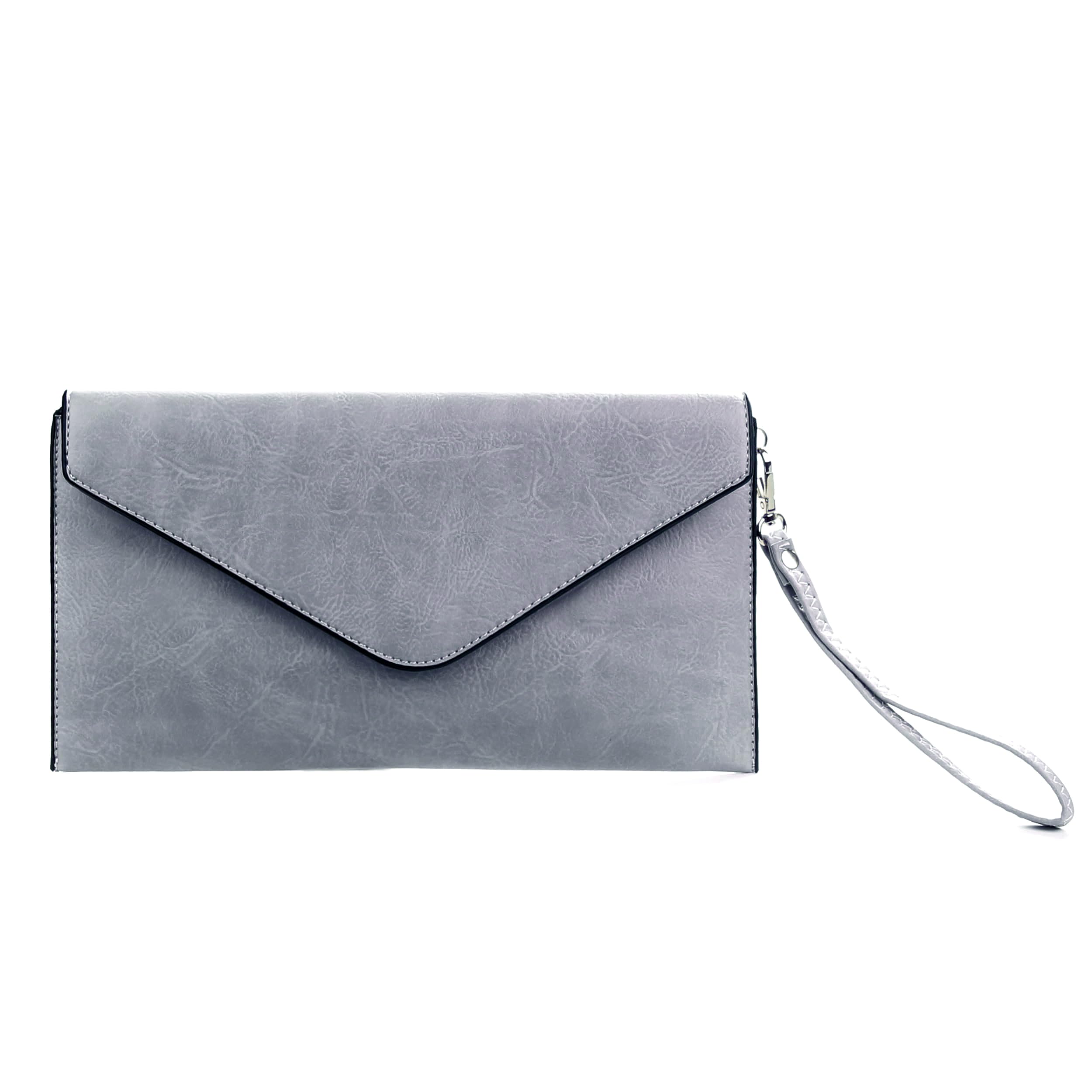 Wedmay Ladies Large Oversize Envelope Wristlet Strap Leather Evening Bag Prom Clutch Bag Purse For Women (F1460 Light Grey)