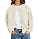 Yousify Womens Sherpa Fleece Jackets Cropped Button Down Crew Neck Coats Fall Casual Trendy Outerwear