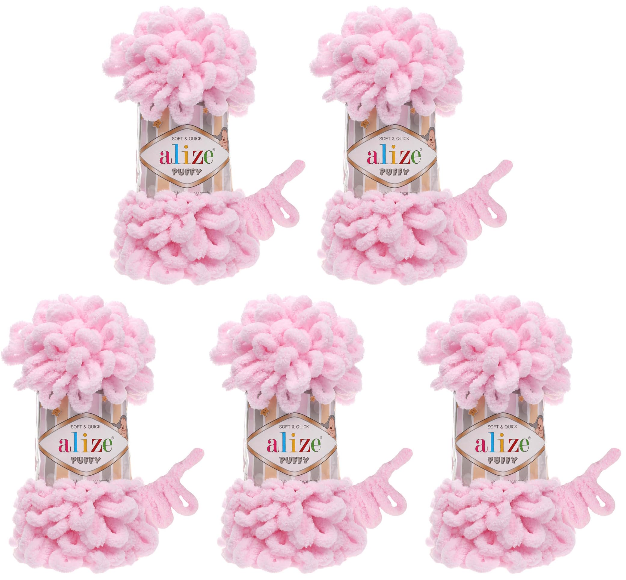 Alize Puffy 5 x 100 g wool, 500 g of yarn for finger knitting, extra bulky wool with loops for knitting without using needles Rosa 31 — image 1