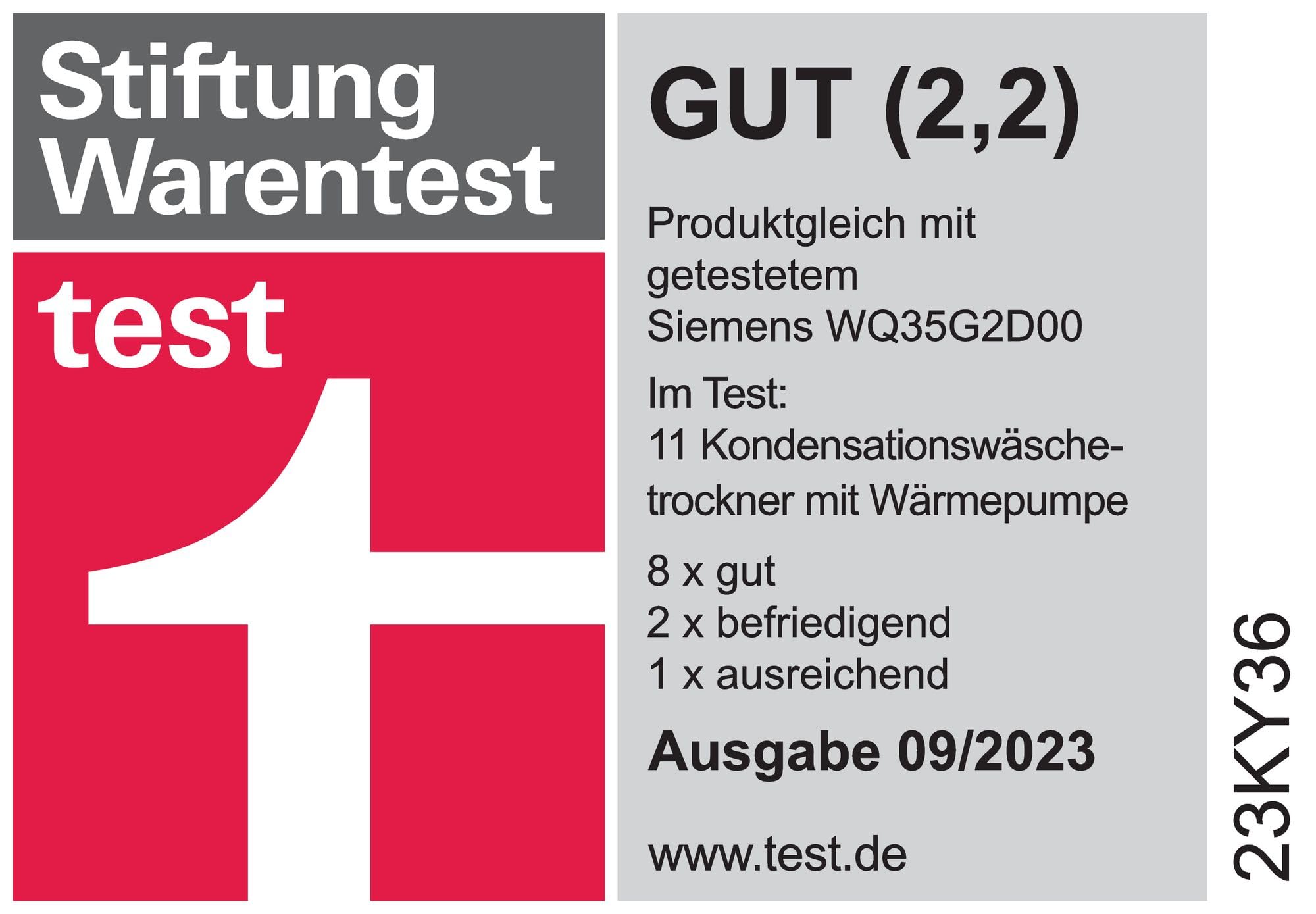 Bosch WQG235D00, Stiftung Warentest GUT (2,2)*, Serie 6, Wärmepumpentrockner 8 kg, Schneller getrocknete Wäsche, Auto Dry, Option Halbe Beladung, Sensitive Drying-System, Selbstreinigender Kondensator 2