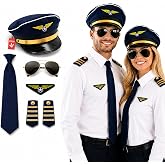 Nicky Bigs Novelties Pilot Hat, Tie, Shoulder Pads, Glasses, &amp; Badge Set | Pilot Costume Set Includes Tie, Sunglasses, Badge &amp; Epaulets, Fits Most Adults, Pilot Halloween Costume Accessories