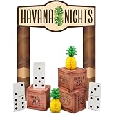 Ceenna 11 Pcs Havana Nights Party Decorations Cuban Theme Party Supplies Banner Welcome Porch Sign Paper Boxes Domino Pineapples Havana Decorations for Summer Camp Birthday Activity Decor