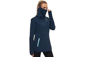 Soneven Women's Running Fleece Sweatshirts Cowl Neck Pullover Long sleeve Shirt with Thumb Holes and Neck Gaiter Face Mask