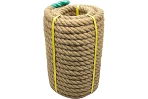 JFFLYIT Jute Rope Natural Jute Manila Rope Nautical Hemp Rope Twisted Natural Thick Heavy Duty Rope for Crafts, Bundling,Anchor, Hammock, Nautical, Tug of War, Railings,Decorate (1-1/2 in X 100 Ft)