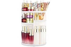 sanipoe Rotating Makeup Organizer,DIY Adjustable Spinning Holder,Foldable Cosmetic Storage Display box,Large Capacity Make up Caddy Shelf,Fits Countertop Vanity and Bathroom (White)
