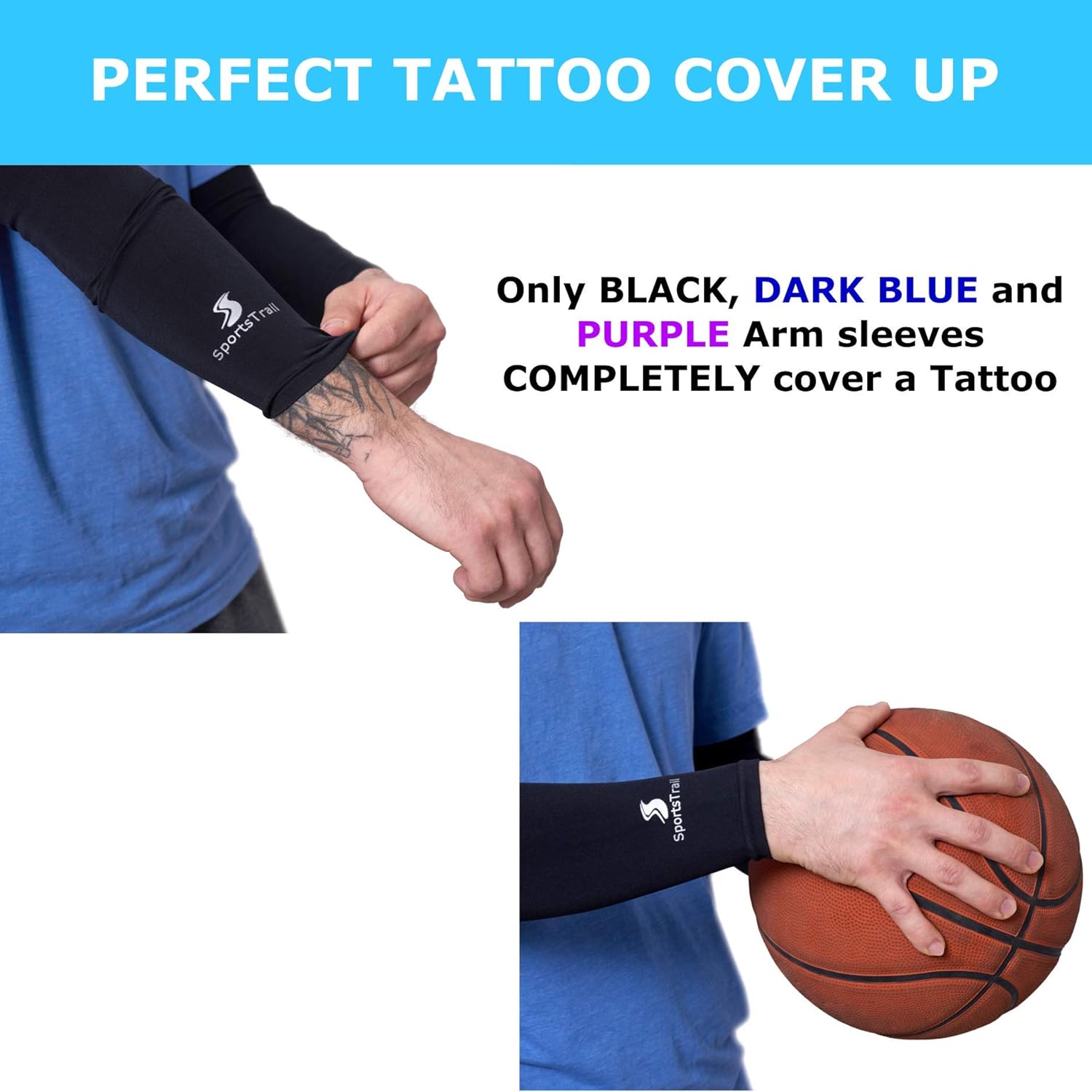 SportsTrail Arm Sleeves for Men & Women, Tatoo Cover up Sleeves to Cover Arms, 1 Pair(Black) : Clothing