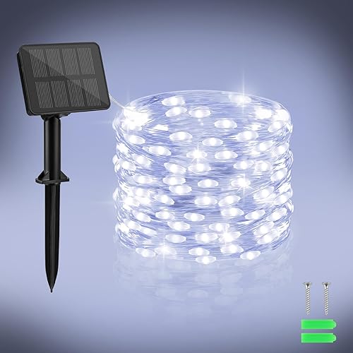 cshare Solar Lights Outdoor Garden, 1Pack 5M 50 LED Solar Fairy Lights Copper Wire 8 Modes Waterproof String Lights for Yard,Christmas Tree,Garden,Bedroom,Gate Indoor/Outside Decorations(Cool White)