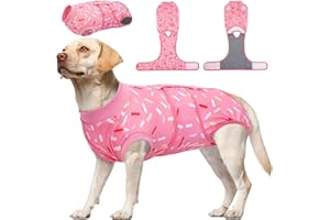 Kuoser Dog Recovery Suit Female, Dog Recovery Suit Female Doggie Onesie for Surgery, Post-Op Onesie for Female & Male Dogs, Soft Protective Wear, PinkRibbon L