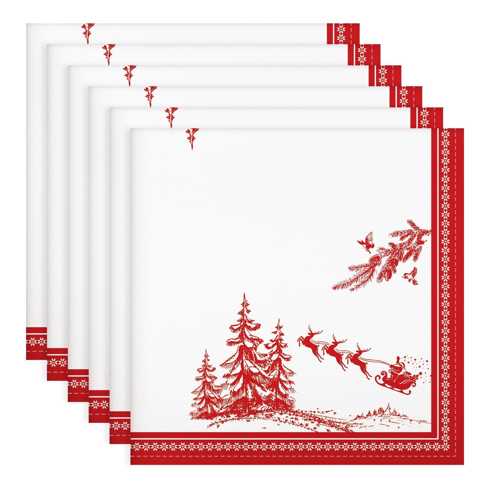 Arquiel Christmas Pine Tree Napkins, 45 cm x 45 cm Santa Dinner Cloth Napkins Set of 6, Washable Cotton Soft Absorbent Square Napkins for Dining Kitchen Party Wedding Decoration