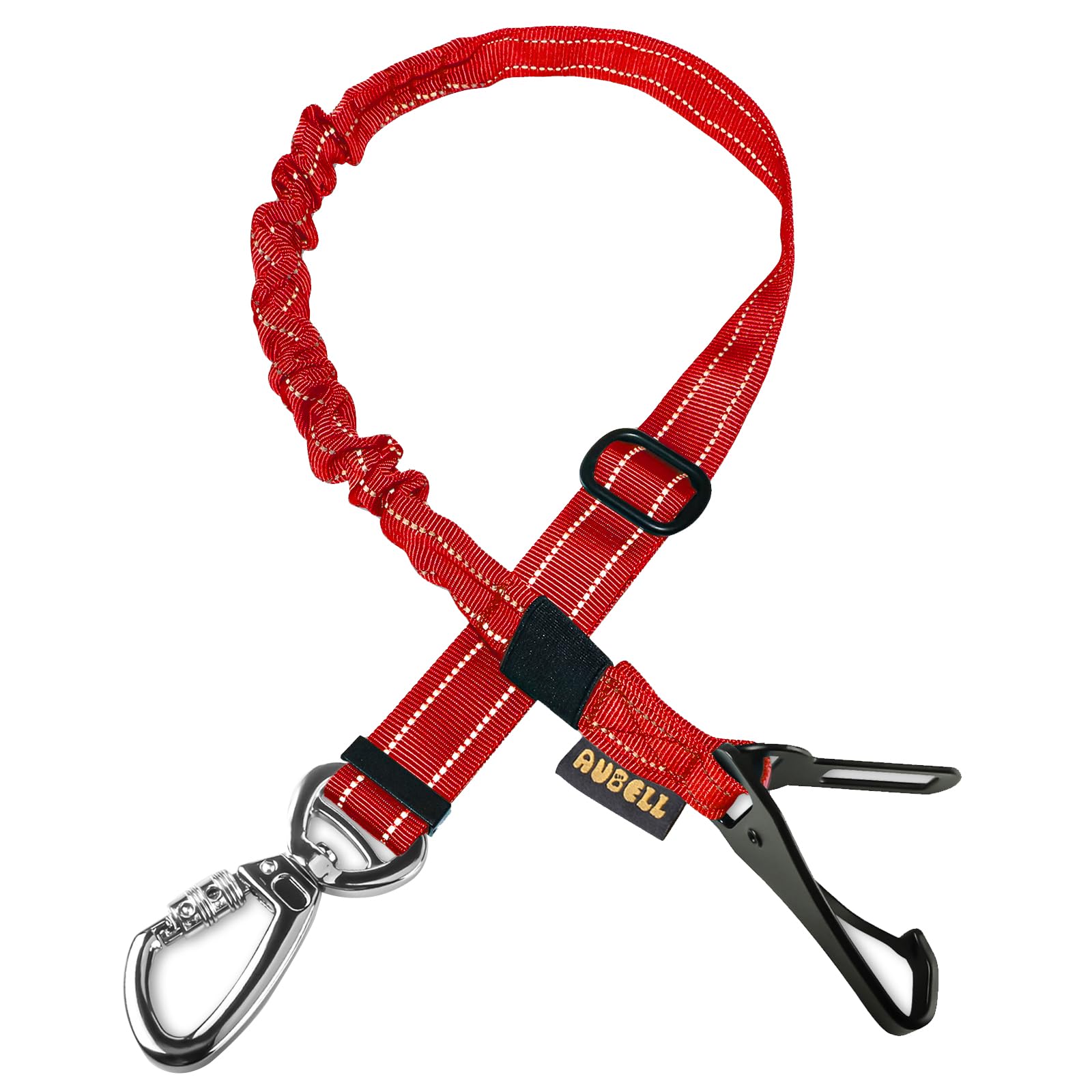 AUBELL Dog Seat Belts for Cars UK,Updated 3-in-1 Adjustable Reflective Bungee Dog Car Harness Tether with Clip Hook Latch & Buckle, Swivel Zinc Alloy Carabiner,Red