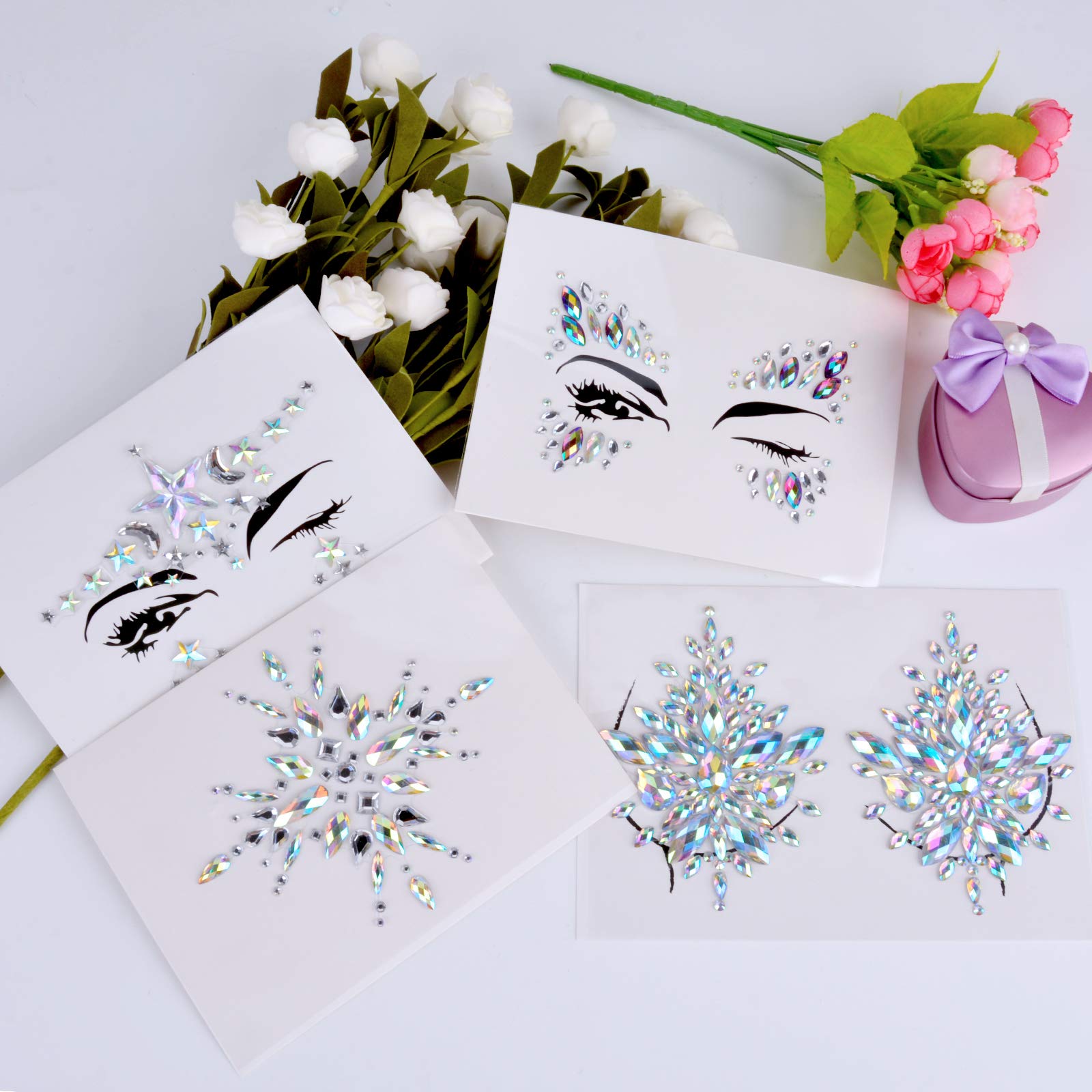 Body Tattoo Sticker, Fascigirl 4 Bohemian Rhinestone Crystal Mermaid Tears Stickers Halloween Rave Party Festival Metallic Shiny Gems Glitter Temporary Face Body Tattoos Jewels