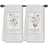 CosxHabitat Rustic Floral Christian Gifts Kitchen Towels for Women, Vintage Striped Bible Verse Hand Tea Dish Towels for Kitchen Bathroom Decor, 16x24 Inches Set of 2