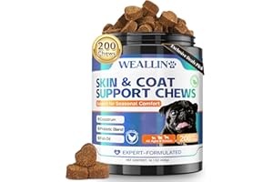 WEALLIN 200 PCS Dog Allergy Chews, Dog Allergy Relief Chews with Probiotic Anti-Itch for Dogs - Omega 3 Fish Oil - Itching Skin Relief, Immune & Skin & Coat Support, Hot Spots, Paw Licking and Sensitivities