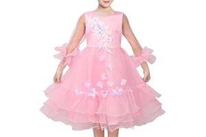 Sunny Fashion Girls Dress Pink Tulle Floral Applique 3/4 Sheer Mesh Sleeve Wedding Party Size 6-12 Years