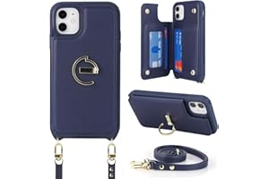 Ｈａｖａｙａ Crossbody Phone case for iPhone 12 case with Strap for Women iPhone 12 pro case with Card Holder iPhone 12 case Wallet with Credit Card Slot and Kickstand-Blue