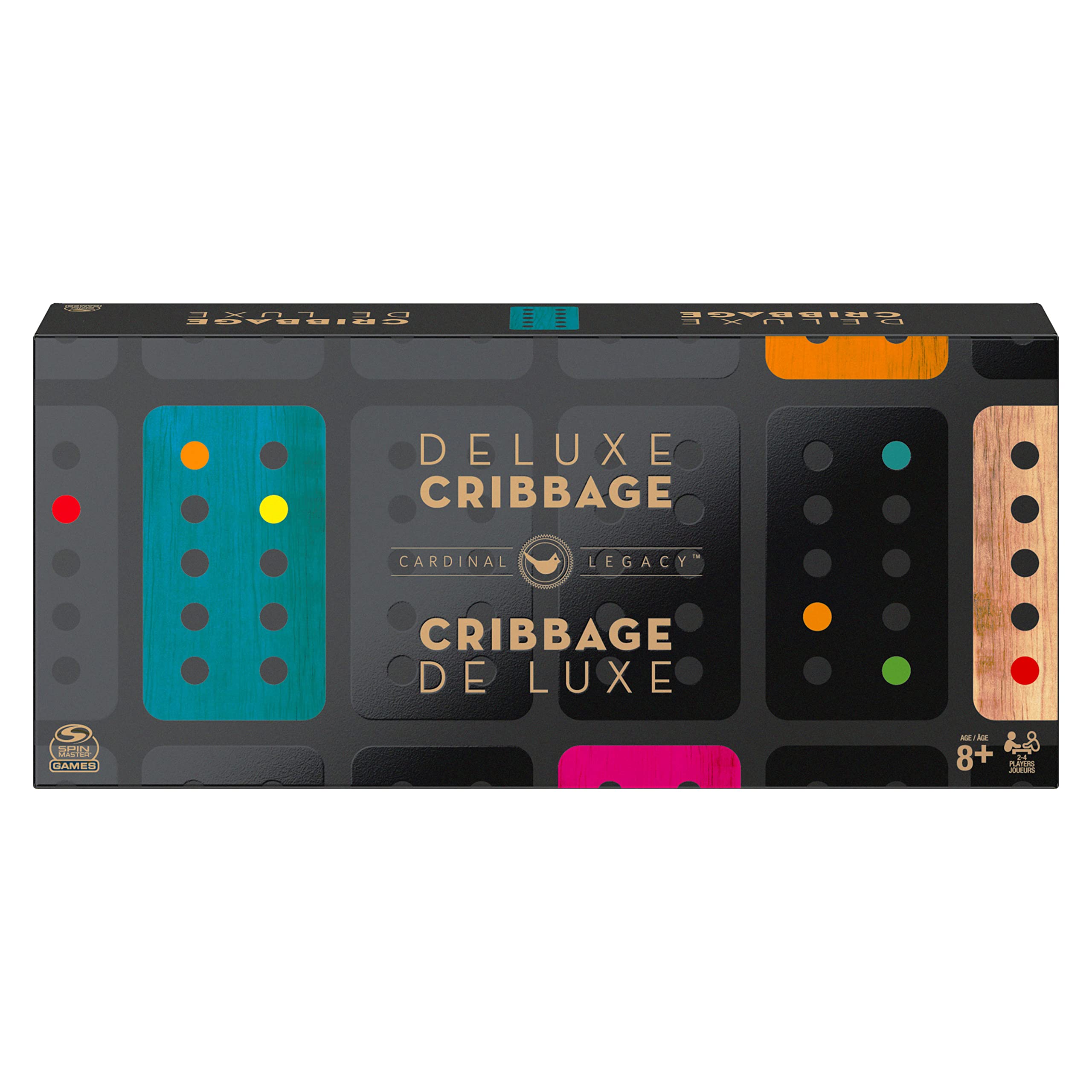 Legacy Deluxe Cribbage Classic Game with Lined Wooden Case and Colored Metal Movers, Family Game