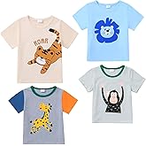 Jecson Toddler Boy Shirts Summer Short Sleeve T-Shirts Cotton Casual Graphic Crewneck Top Tees 4-Pack for 2-5 Years