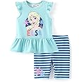 Disney Princess Frozen Minnie Mouse Toddler Girls Clothes: Ruffle Sleeve T-Shirt and Leggings Summer Shorts Outfit Set (2-6Y)