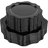 realluck 100 PCS Black Disposable Plates for 50 Guests, Scalloped Plastic Plates Include 50 Dinner Plates and 50 Dessert Plates for Party, Wedding, Graduation and Father's Day