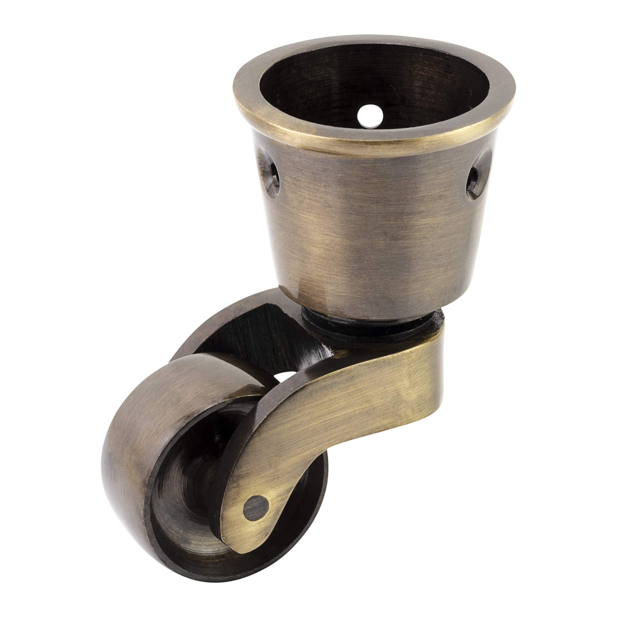 Solid Brass Castor Caster with 28mm Wheel (Single Piece) – Genuine Solid Brass - Antique Vintage Effect – Cup Style Fitting – UK Company