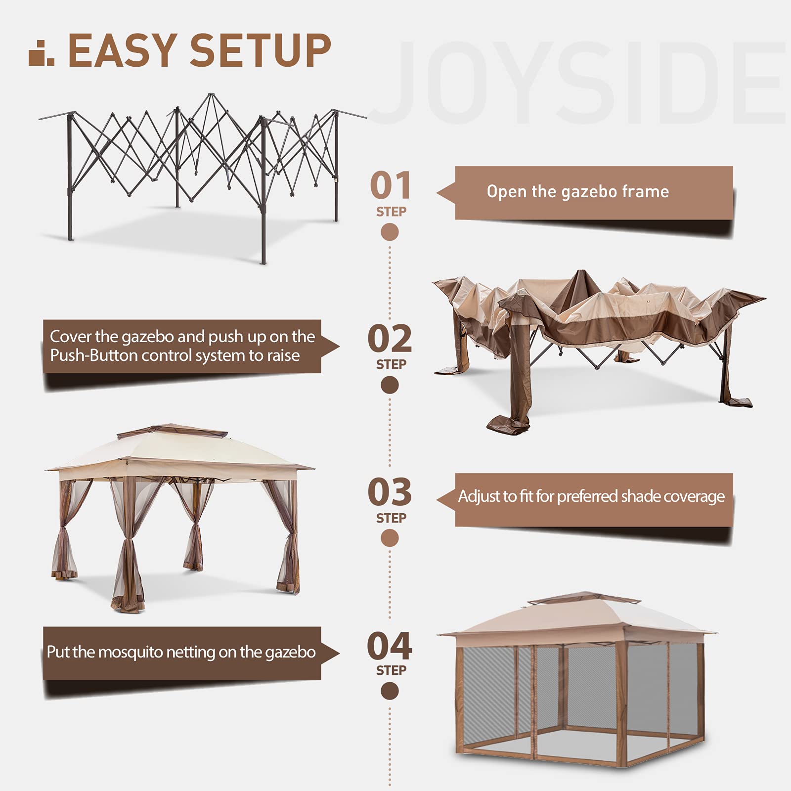 Joyside 11x11ft Pop-Up Gazebo Tent Instant with Mosquito Netting Outdoor Gazebo Canopy Shelter (Beige)