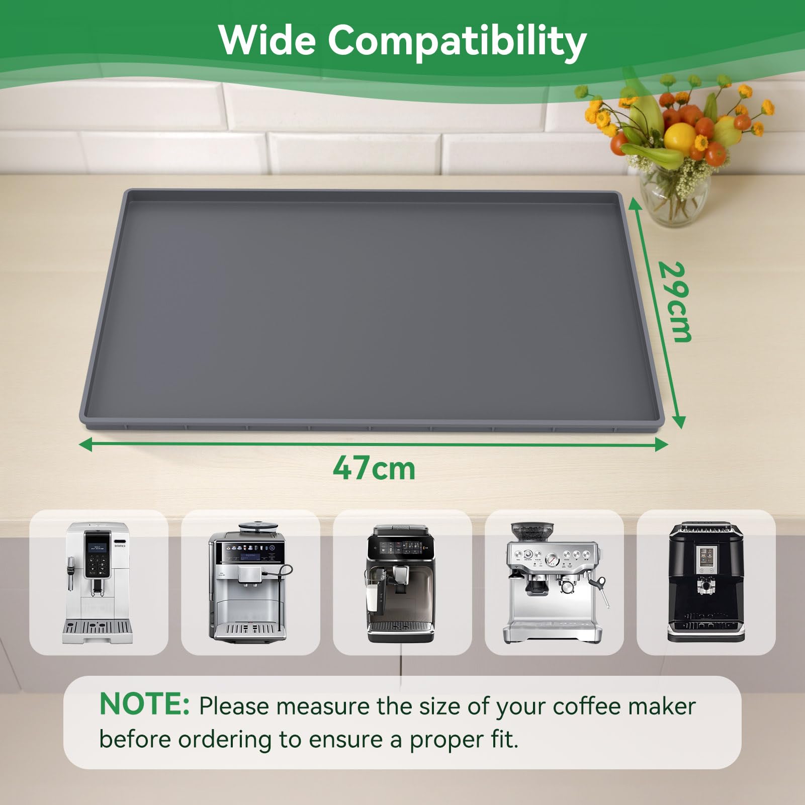 Inwee Unterlage Silikonmatte für Kaffeemaschinen, Anti-Rutsch Silikonmatte für Kaffeevollautomat Barista Zubehör, kompatibel mit EQ.6, Philips LatteGo und De'Longhi Magnifica usw. - Grau (47 x 29 cm) 7