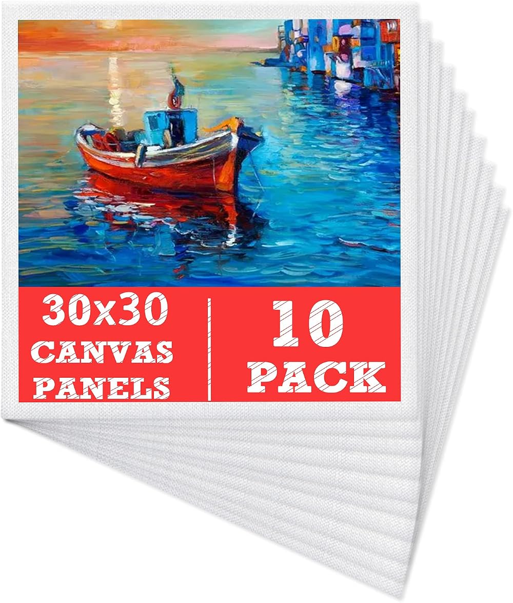 MOKANI 10 Pack 30x30 cm Canvas Panels for Painting 3mm Thick Boards