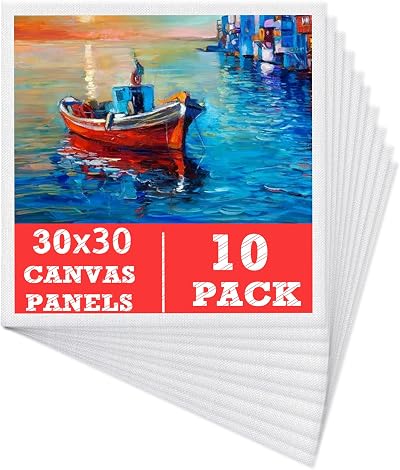 MOKANI 10 Pack 30x30 cm Canvas Panels for Painting 3mm Thick Boards