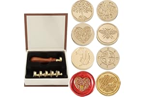Yoption 6 Pcs Wax Seal Stamp Set, Vintage Tree of Life Bee Heart Compass Feather with Love Sealing Wax Stamps Kit, Wooden Handle with Brass Head for Wedding Invitation Cards Christmas Gift