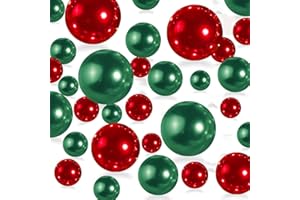 CUSMATION 150Pcs Red&Green Polished No Hole Pearl Beads Vase Filler, Christmas Vase Filling Decorations, Plastic Pearls, Table Scatters, Wedding Home Decor, 8/14/20 mm