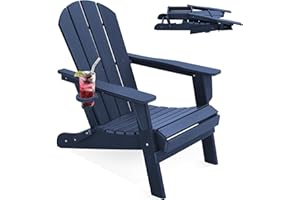 LOUNZY Folding Adirondack Chair, HDPE All-Weather Folding Patio Chair Chair with Cup Holders, Outdoor Patio Adirondack Chair for Deck Lawn Fire Pit, Navy