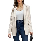 RISISSIDA Women Faux Leather Blazer Jacket,Spring Fall Vegan Pleather Soft Casual Lapel Button Down Coat