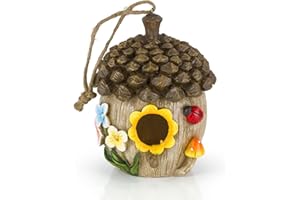 Dawhud Direct Hanging Bird House - Hand-Painted, Durable Polyresin Bird Houses for Outside - Decorative, Weather-Resistant Acorn Cottage for Garden, Deck, and Patio