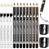 BOHUIZ 12Pcs Barber Pencil with 2 Sharpener, Magic Hairline Pencils for Lineup Beard Shaping Beard Guide Pen Barber Chalk for Men Beards Hair Makeup Design White Black Dark Brown Light Brown
