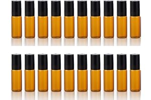 ELFENSTALL- 20PCS 5ml Amber Glass Roller Bottles Roll On Bottle Container with Metal Ball for Essential Oil Aromatherapy Perf