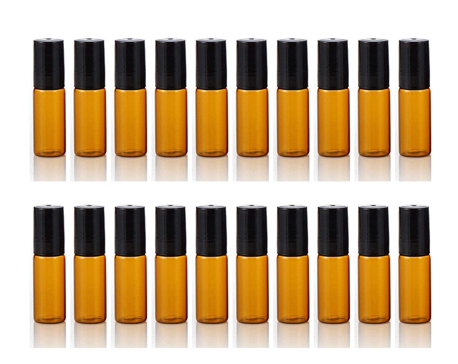 Elfenstall- 20PCS 5ml Amber Glass Roller Bottles Roll On Bottle Container with Metal Ball for Essential Oil Aromatherapy Perfumes and Lip Balms - Free 3ML Dropper…