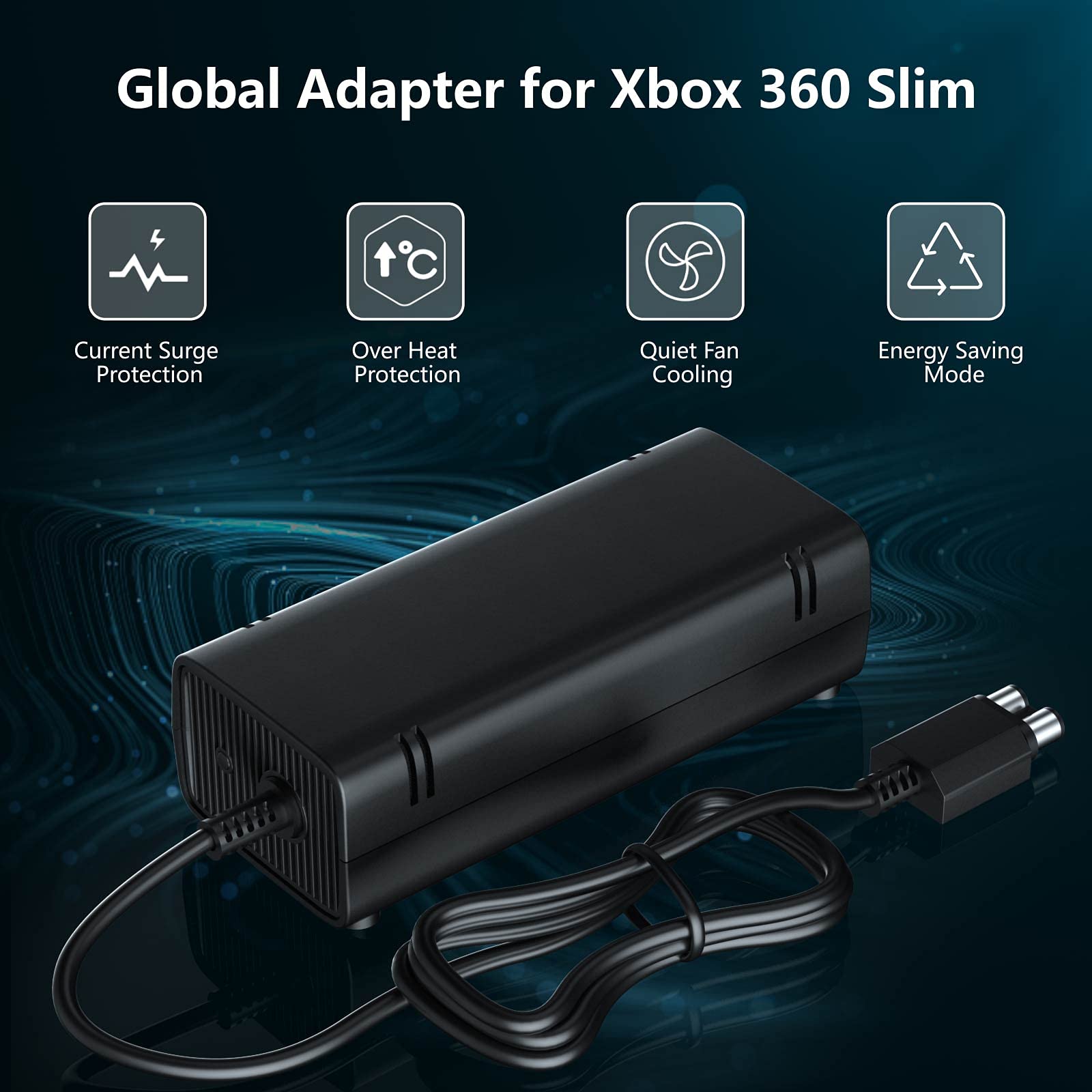 Power Supply for Xbox 360 Slim With Cord, [2022 Enhanced Quieter Version] AC Adapter Brick Replacement Charger for Xbox 360 Slim Console