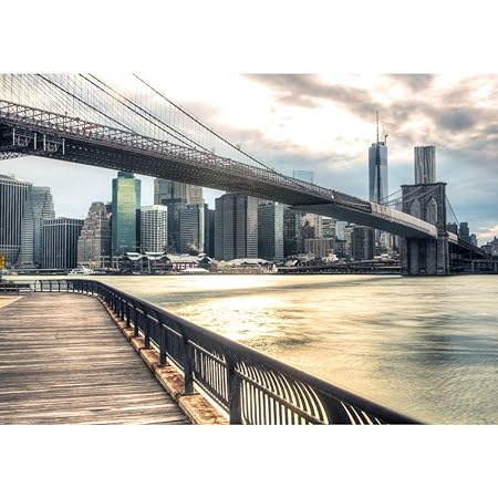 Vlies Fototapete 400x280 cm PREMIUM PLUS Wand Foto Tapete Wand Bild Vliestapete - NEW YORK BROOKLYN BRIDGE SKYLINE - New York