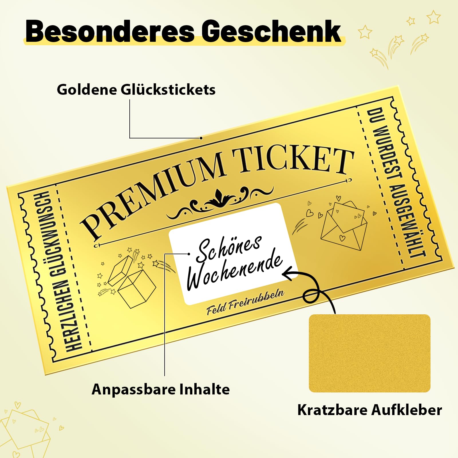 FITMITE Goldenes Ticket, Spezielle Geburtstagskarte mit Rubbelaufkleber, Geschenke für Frauen, Geschenk Idee für Freundin, Mama, Kind 2