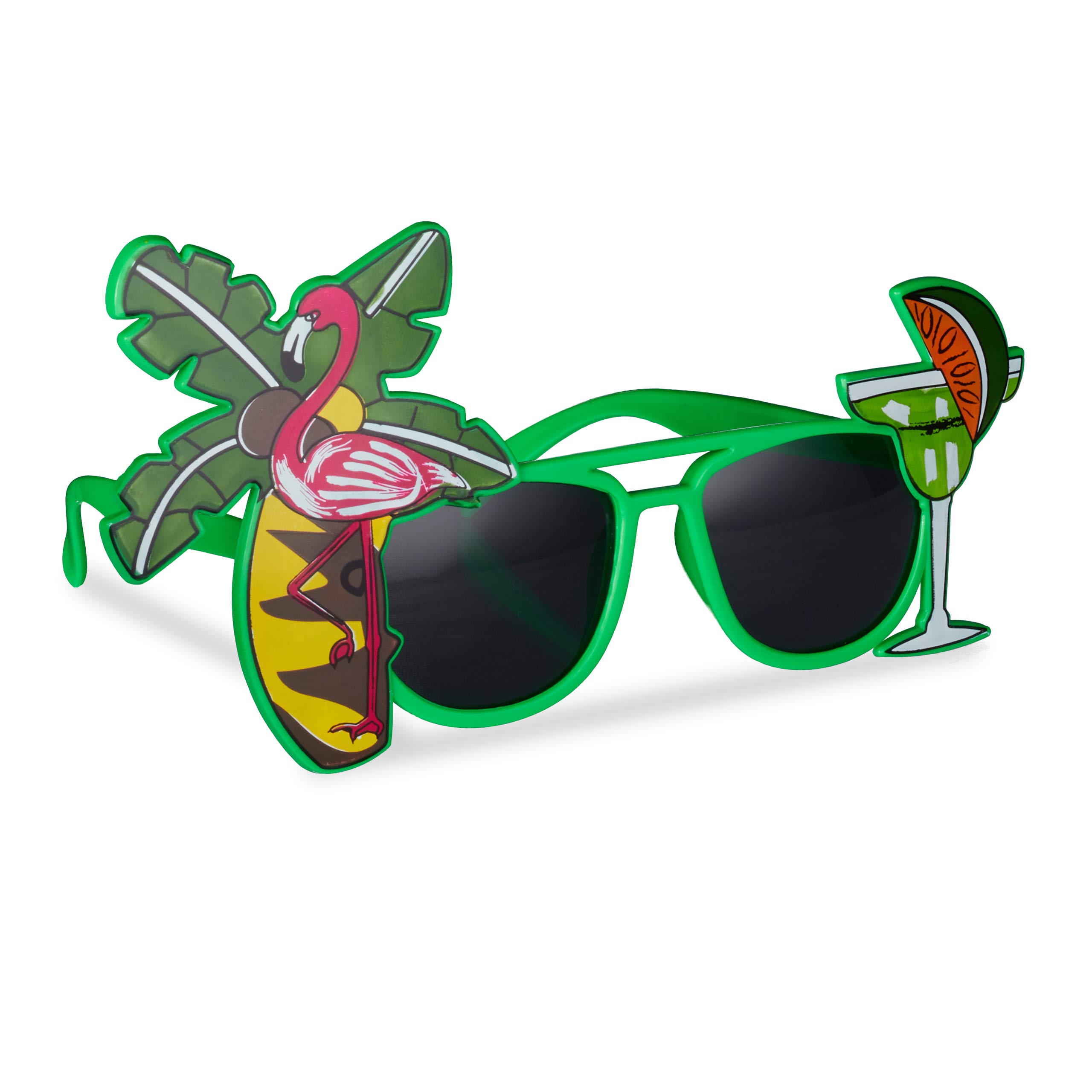 Relaxdays Hawaii Cocktail Party Glasses with Palm Trees, Gag Glasses, Carnival Sunglasses, Green