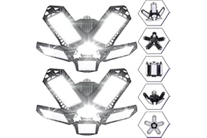 KPBOTL 2 Pack 100W LED Garage Light, 5+1 Panels, 10000 lumens, 6500K, Deformable Ceiling Light, Fast Heat Dissipation, Safe for Home Use