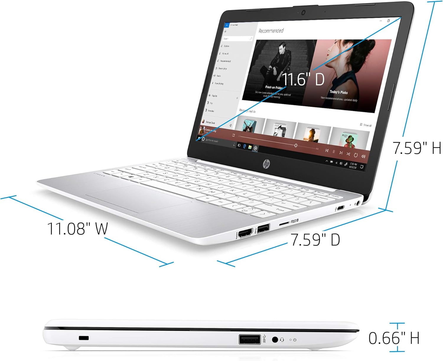 HP Stream 11.6-inch HD Laptop, Intel Celeron N4000, 4 GB RAM, 32 GB eMMC, Windows 10 Home in S Mode with Office 365 Personal for 1 Year (11-ak0020nr, Diamond White): Computers & Accessories