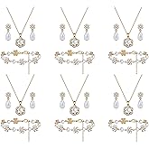 Bridesmaid Jewelry Set for Women 18K Gold & Silver & Rose Gold Plated Flower Pendant with Pearl Necklace Earrings Bracelet Set,Bridesmaid Gift for Wedding & Proposal/Party/Prom Gift
