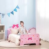 ZONEKIZ Pink Kids Toddler Bed with Safety Rails 143 x 74 x 59cm view 3