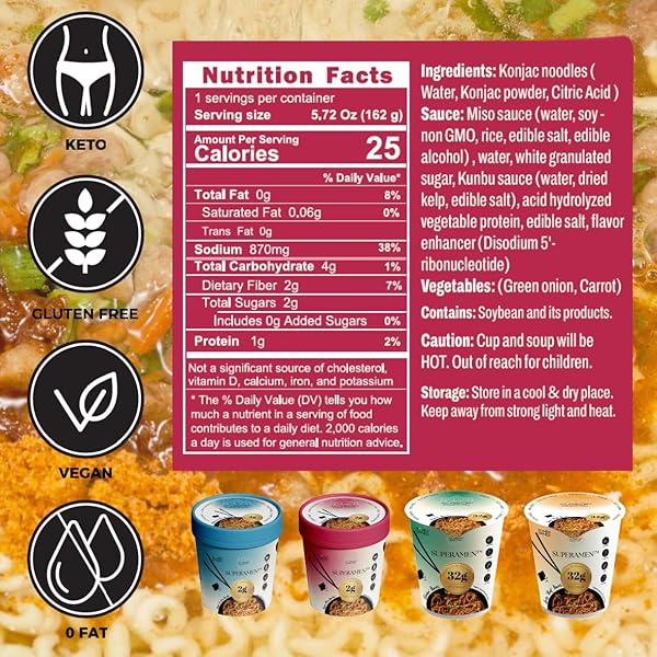 KONJAC NOODLES INSTANT MISO SOUP CUP – SHIRATAKI PASTA ANGEL HAIR WITH LOW CARB MISO BROTH, READY TO EAT RAMEN, LOW GI, KETO-FRIENDLY, HEALTHY ASIAN NOODLES, HOLIDAY GIFT (1 CUP)