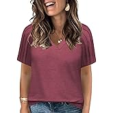 VISLILY Womens-Plus-Size-Summer-Tops Trendy V Neck T Shirts Casual Pleated Short Sleeve Dressy Blouses Tunics Cute Tee XL-5XL