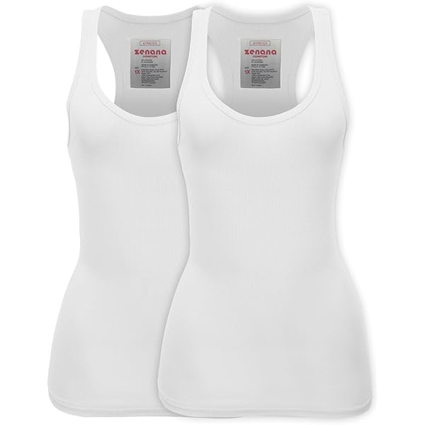 2 Pack Zenana Women's Basic Ribbed Tank Top Med White, White