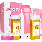 FOCTXI Roll On Waxing Kit for Sensitive Skin - Hair Removal with 2 Honey Soft Wax Cartridges and 100 Non-Woven Wax Strips, 10 Wipes