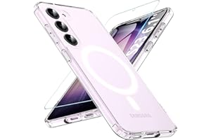 OWKEY for Galaxy S23 Case 6.1'', Magnetic Samsung Galaxy S23 Case for Magsafe with Screen Protector, [Military Grade Protection] Shockproof Phone Cover S23 Case Protective Case for Samsung S23, Clear
