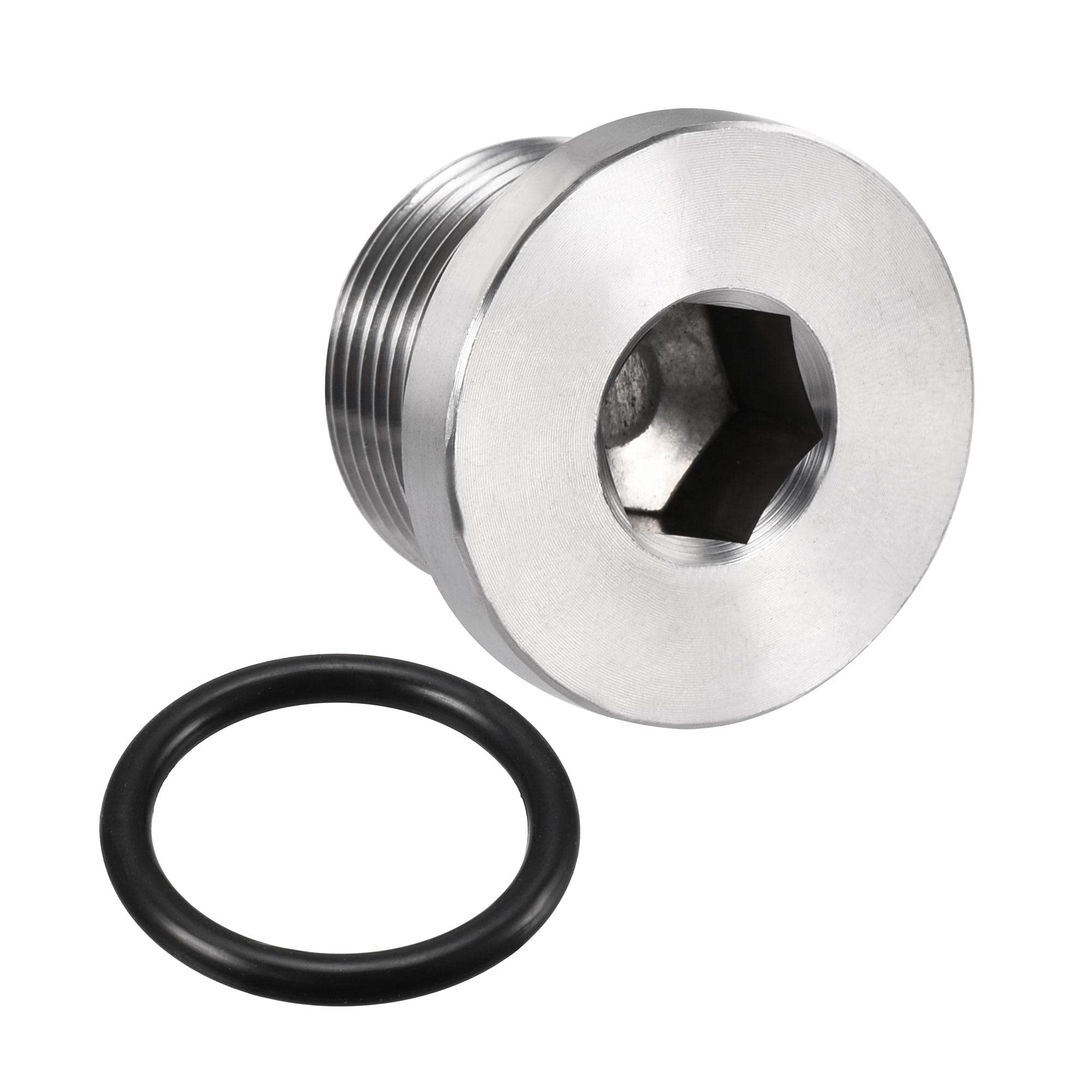 sourcing map Stainless Steel Inner Hex Head M25x1.5 Pipe Fitting Plug with Seal Ring for Terminate Pipe Ends — image 1